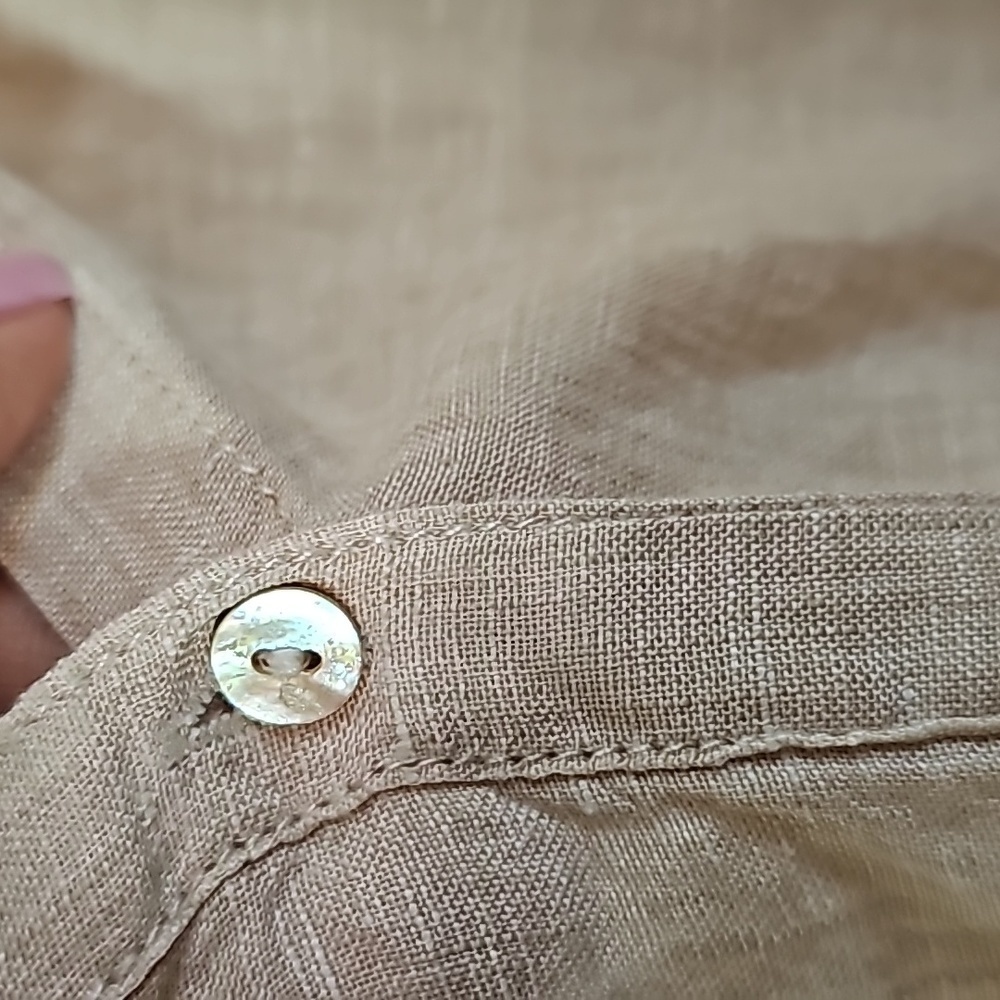 Tahari Tan 100% Linen Tunic Top - Picture 5 of 7